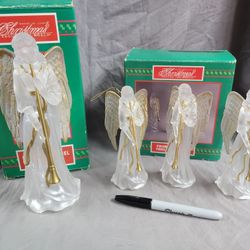 Frosted Angels With Trumpets Ornaments And Tree Topper, House Of Lloyd