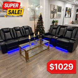 Black power reclining sofa and loveseat set