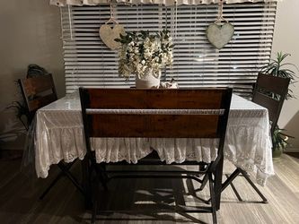 Wood Dining Table with Metal Folding Legs