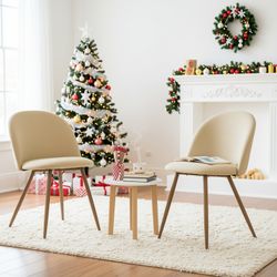 Homy Casa PUZ Modern Fabric Upholstered Dining Chairs with Metal Legs Set of 2,Cream