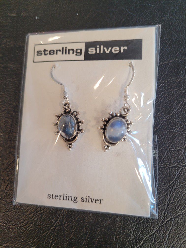 Rainbow Moonstone Sterling Silver Earrings 