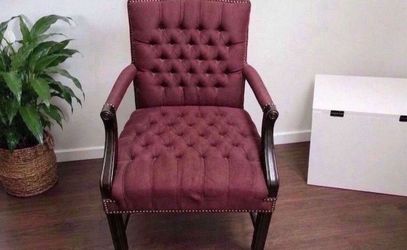 Burgundy Tufted Accent Armchair with Nailhead Trim