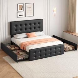 ❤️‍🔥 #A Queen Size Bed Frame with 4 Storage Drawers and Headboard