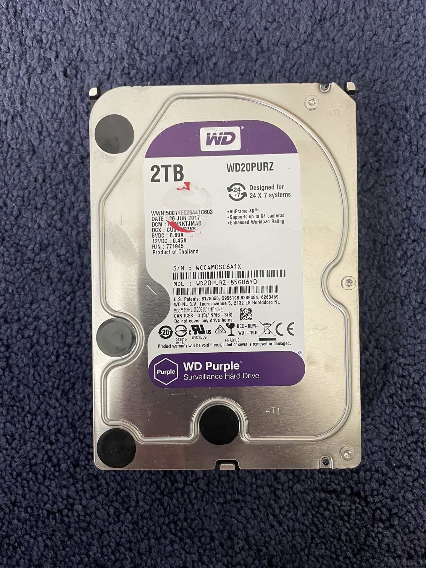 NEW Western Digital 2TB Purple 3.5" SATA Hard Drive WD20PURZ - 85GU6Y0