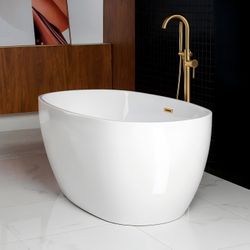 59” White Acrylic Freestanding Soaking Bathtub