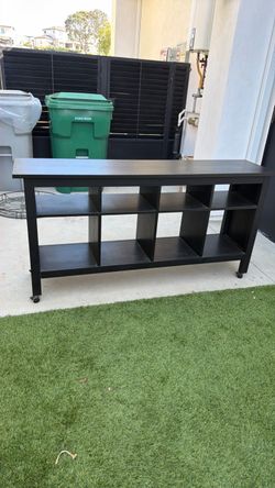 Black Wood Console Table with Storage Cubbies
