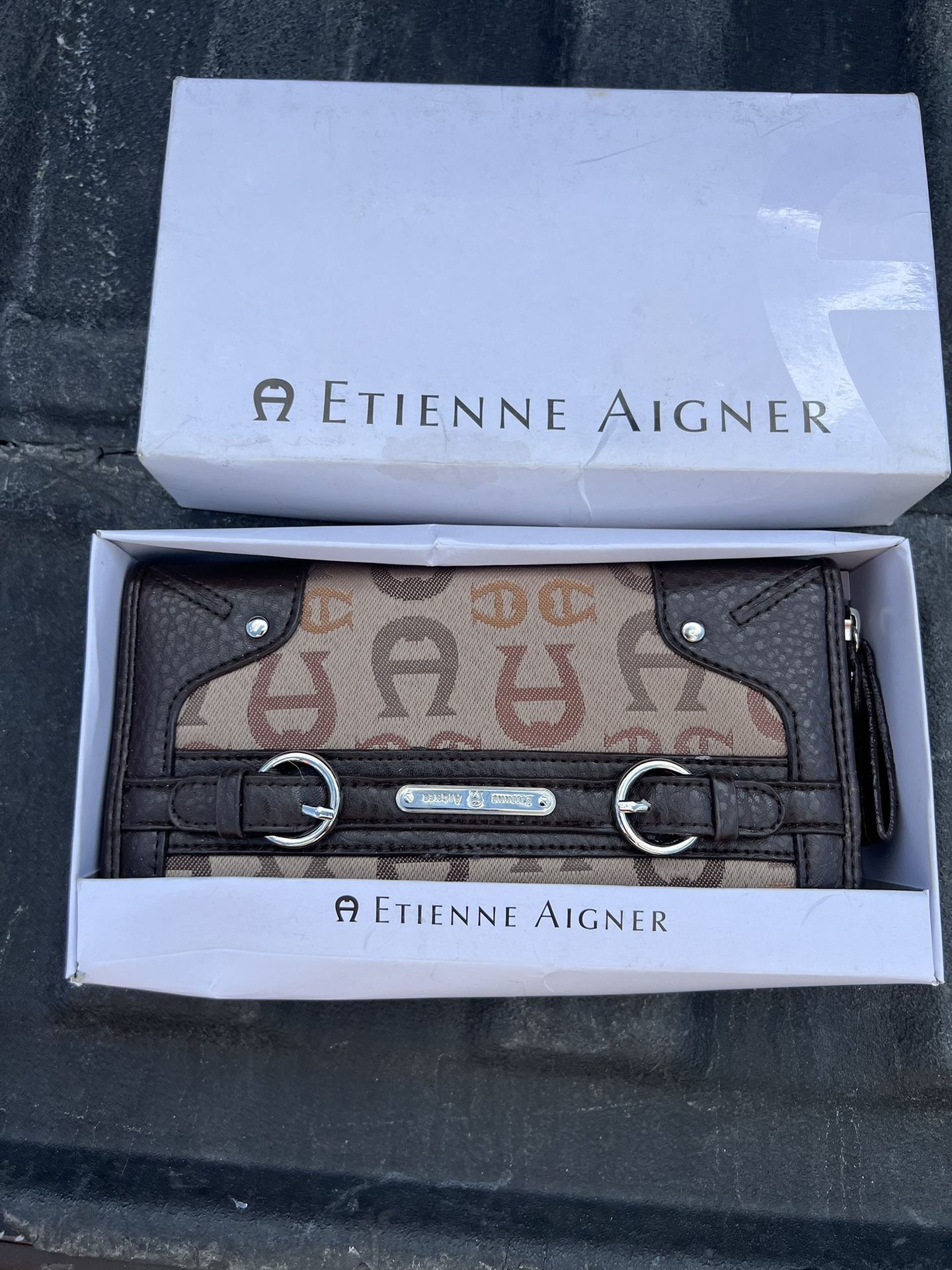Etienne Aigner Wallet Lazaro Personal Assets Tan and Black 