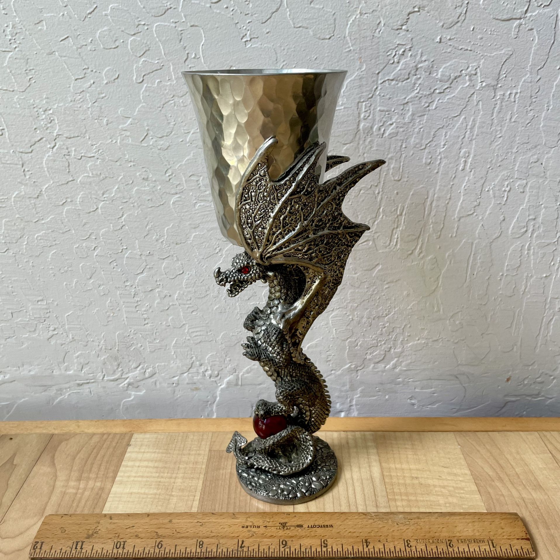 Fellowship Foundry Platinum Dragon Pewter Goblet w/ Red Crystal Limited Edition