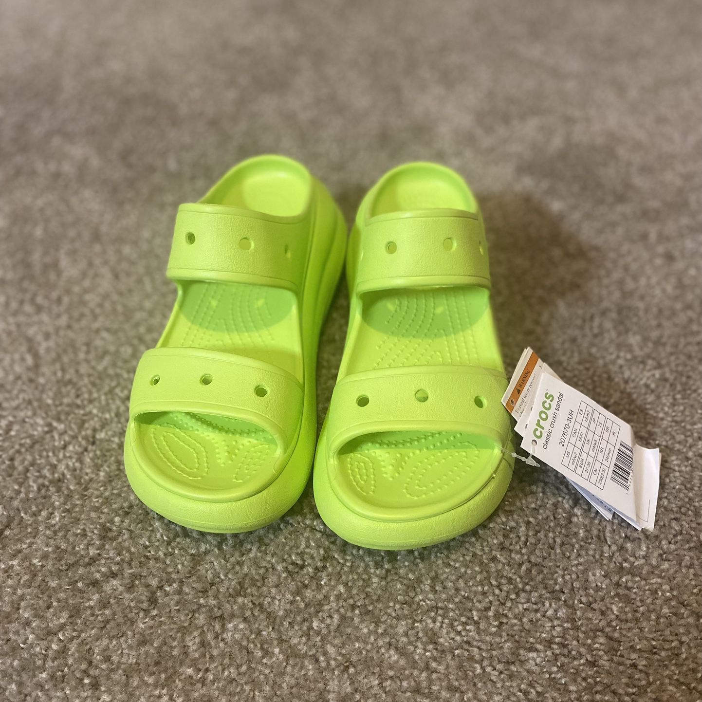 Brand New Green Crush Crocs Sandals.