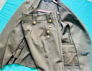 WHBM Studio Blazer and Pants Set Olive Green