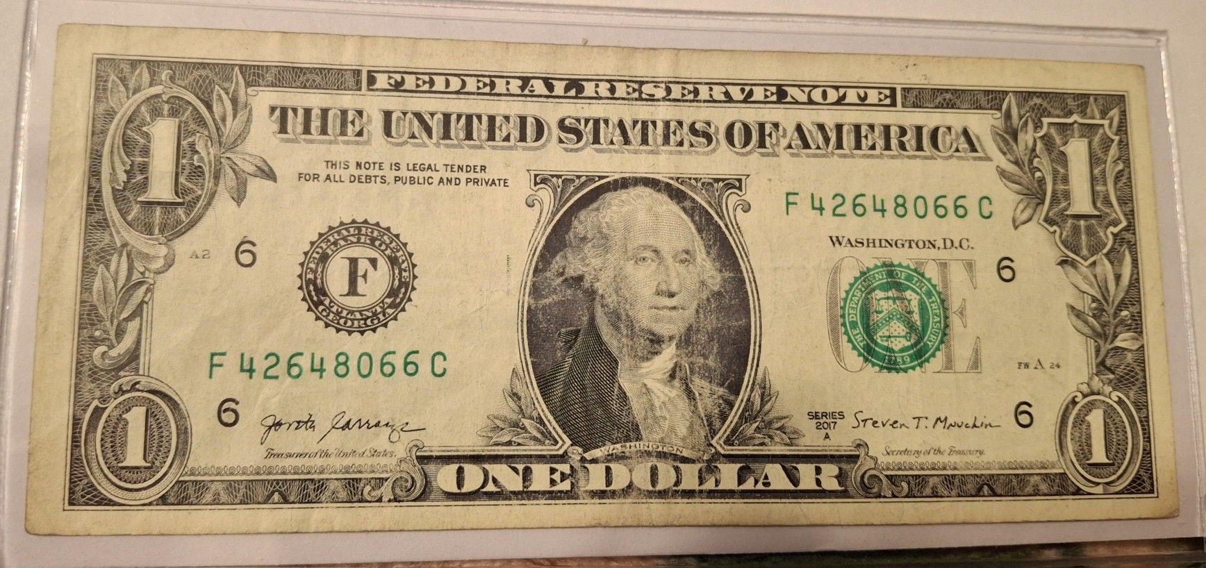 2017A $1 Dollar Note - All Even Numbers On Serial Number