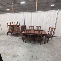 Thomasville Wood Extension Dining Set - Table, 2 Leaves & 10 Chairs