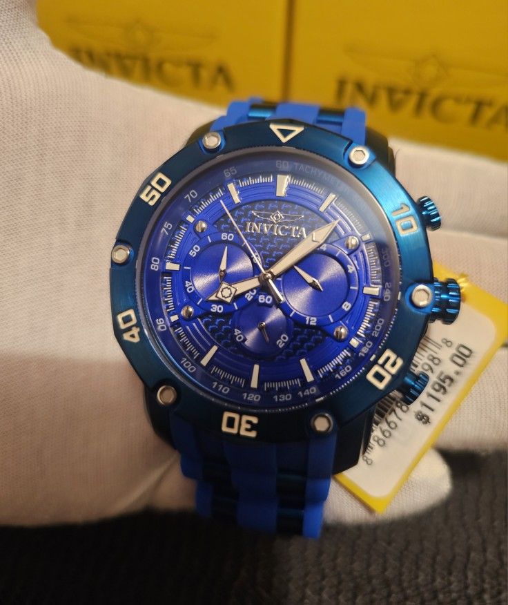 NEW MEN'S LUXURY SPORTY NICE BLUE TONE 50mm FACE 100% AUTHENTIC INVICTA CHRONOGRAPH WATCH.