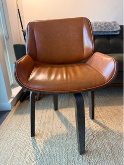 Mid-Century Modern Lounge Accent Chair – Cognac Leather & Bentwood | Eames-Style