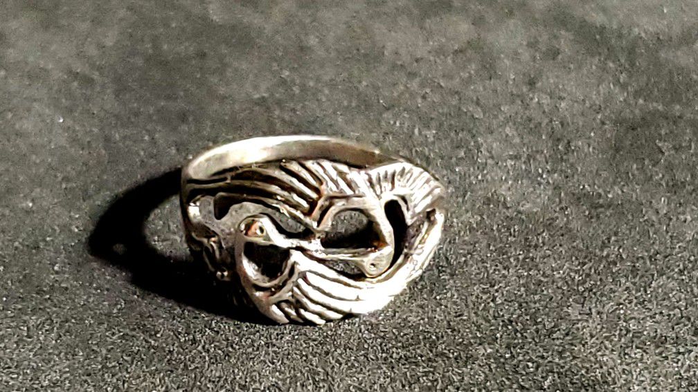 Vintage Double Heron Infinity 925 Ring Sz 7 rare 11mm widest point Beautiful