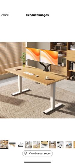 Height adjustable desk bamboo dual motor