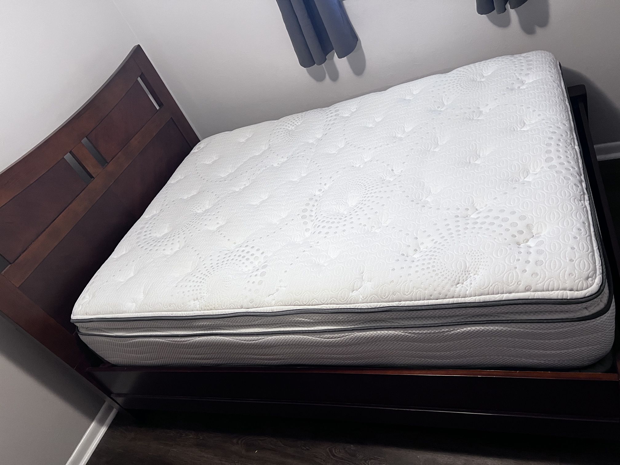 Full/double Bed Frame Headboard Box Spring And Pillow Top Mattress With Protection Pad Cover And 2 Sets Of Sheets