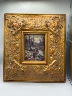 VTG Ornate Victorian Floral Gold Square Wood Picture Frame 12x12 Hanging MPN