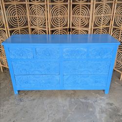 Blue eight drawer dresser