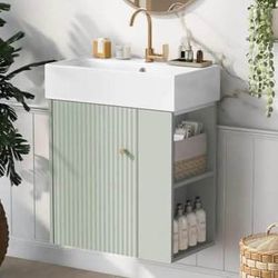 New Assembled 22" Floating Bathroom Vanity w/ Sink,Soft Closing Doors open shelf wall mounted