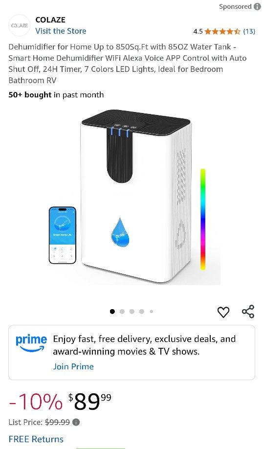 New Dehumidifier 850sqt with wifi/alexa control - COLAZE
Never used.