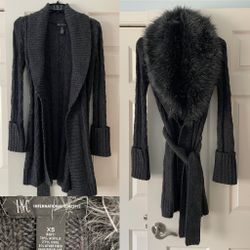 Beautiful Wool-Blended Long/Duster Cardigan Sweater With Removable Faux Fur Collar