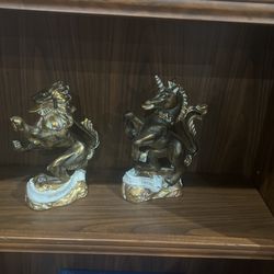 Wedgwood & Co Lion and Unicorn Figurines Dieu Et Mon Droit Royal Coat of Arms