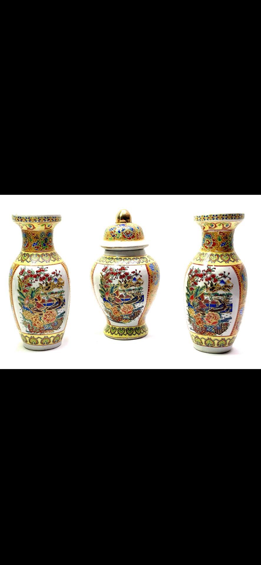 Vintage 3-piece Set Chinese Vases, 2-vases 1- Urn Style Beautiful Estate Find