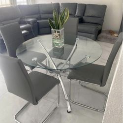 Glass Dining table Silver Base