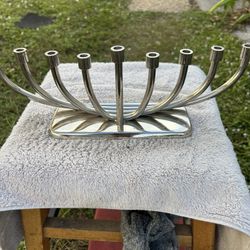 Vintage Crate & Barrel 9 Branch Menorah NICKEL 13" x 5" Holiday Decor Weighted