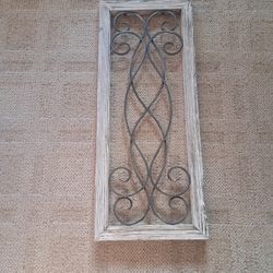 Wall Decor Rustic White Washed Wood and Metal Decorative Scroll Wall Decor