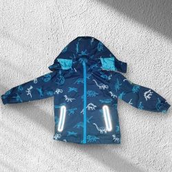 Boys Dinosaur Jacket Raincoat Windbreaker With Removable Hood Mesh Lining Casual Kids Clothes