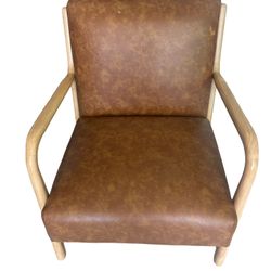 Cognac Leather Wooden Chair