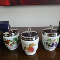 Porcelain egg coddlers from the 'Evesham Vale' pattern by Royal Worcester
