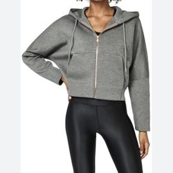 Sweaty Betty London Gray Cropped Sweatshirt Hoodie Jacket Size Large 