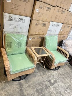 3-Piece Wicker Patio Swivel Chair Set