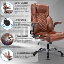 ❤️‍🔥 Brown Leather Office Chair with Flip up Arms