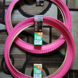 NEW Bicycle Bmx Cruiser Tires 24" Solid Pink Diamond Pattern