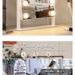 Vanity Mirror with Lights,Tabletop Makeup Mirror with 9 LED Lights Smart Touch Control 3 Colors Light 360°Rotation