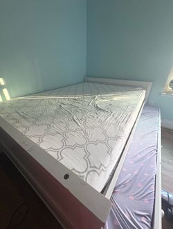 White Wood Bed Frame with Trundle