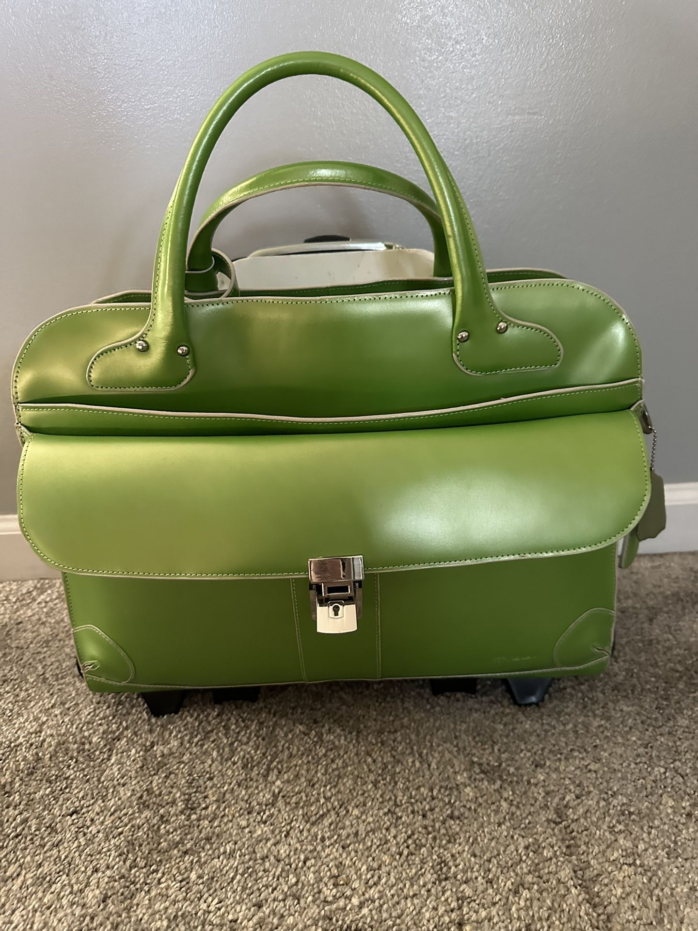Genuine Leather Women’s Green Laptop Wheeled Tore