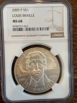 2009-P Louis Braille Silver Dollar NGC MS68 Commemorative Coin
