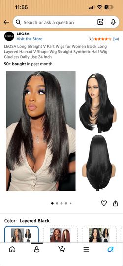 24in Long Straight V-Part Synthetic Wig