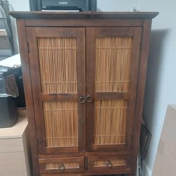 Vintage Bamboo Rattan Bohemian Wood Cabinet