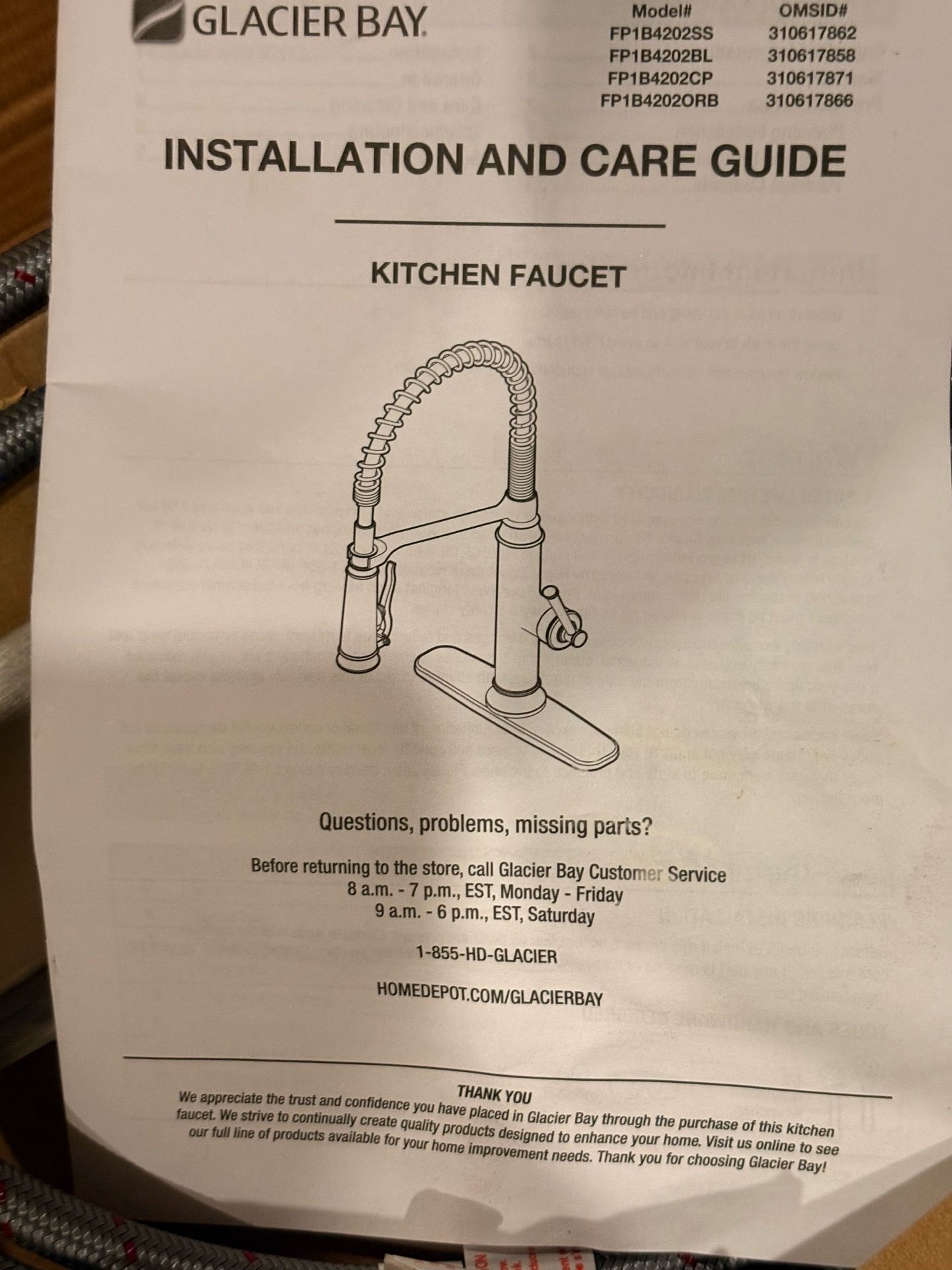 New Glacier Bay kitchen faucet
