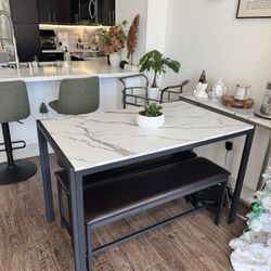 Marble/Metal Dining Set (Table + 2 Benches)
