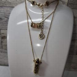 #2234, SIGNED HOUSE OF HARLOW 1960's NECKLACE ART DECO, GOLD PLATED, CUARTZ STONE
