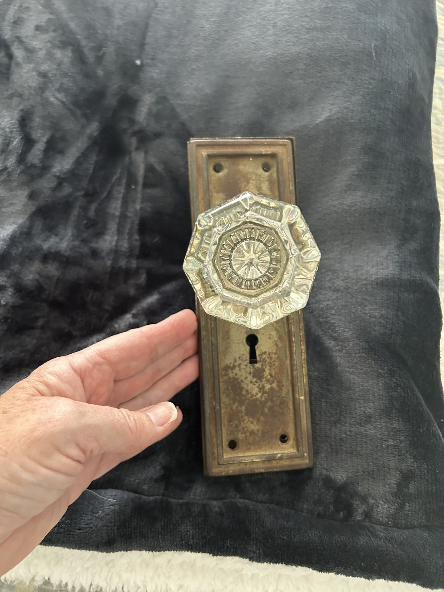 Glass Door Knob Set With Brass Plates