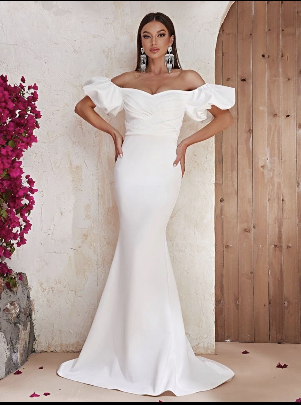 White Off The Shoulder Formal Dress/ Wedding Gown