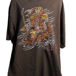 Fatherz IV Premium Samurai Skull Embroidered Brown T-Shirt 2XL 